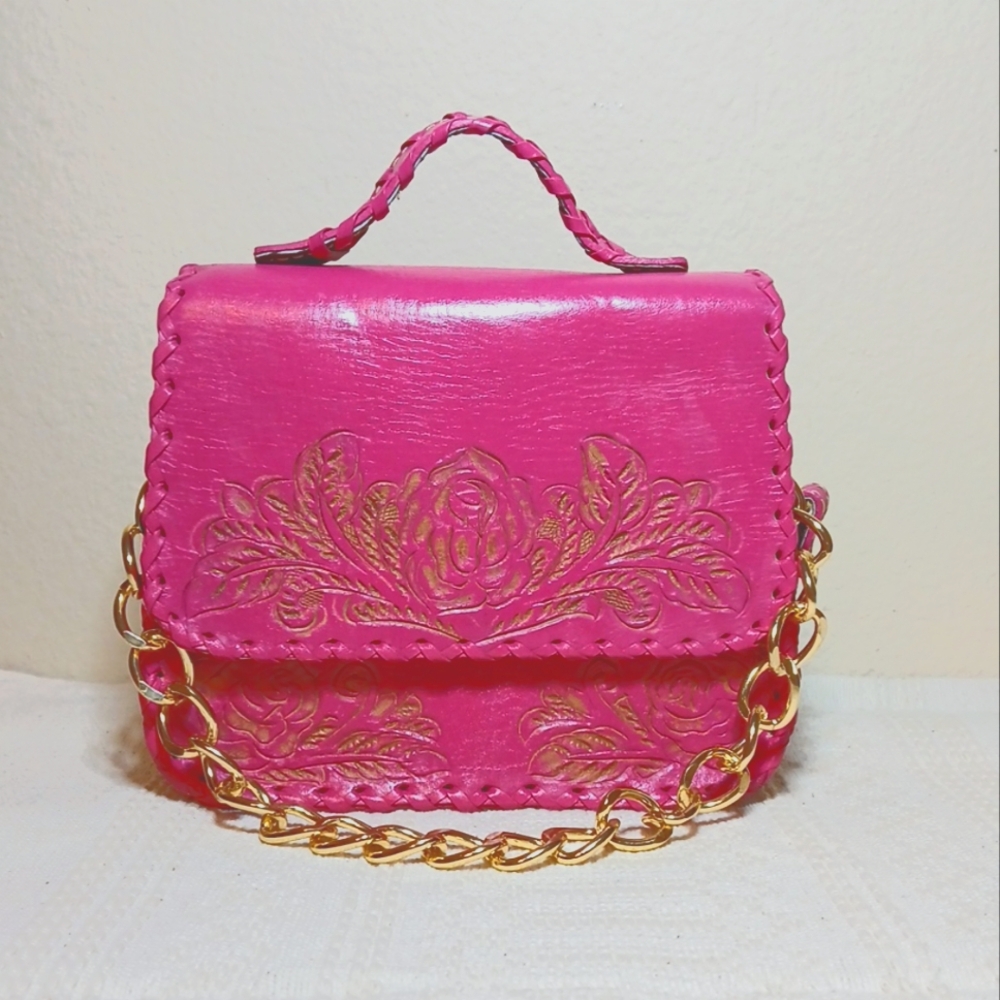 Pink fiucsa Crossbody leather purse